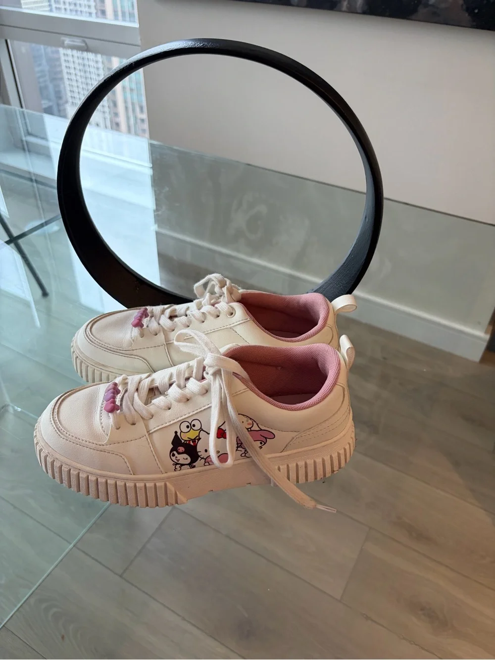 Girl’s Cream and Pink Casual Sneakers - Cute Heart Accent